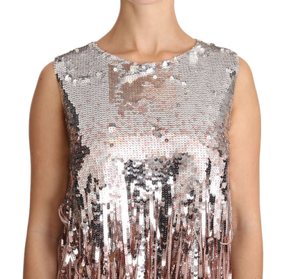 Top de tirantes con flecos y lentejuelas en rosa dorado de Dolce & Gabbana