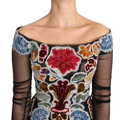 Dolce & Gabbana Blusa/Camiseta Negra Floral Ricamo