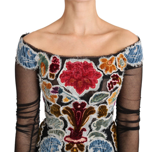 Dolce & Gabbana Blusa/Camiseta Negra Floral Ricamo