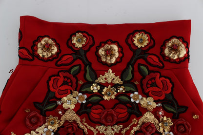 Pantalones cortos Dolce & Gabbana de seda roja con rosas de cristal