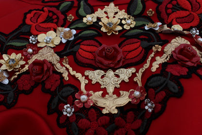 Pantalones cortos Dolce & Gabbana de seda roja con rosas de cristal