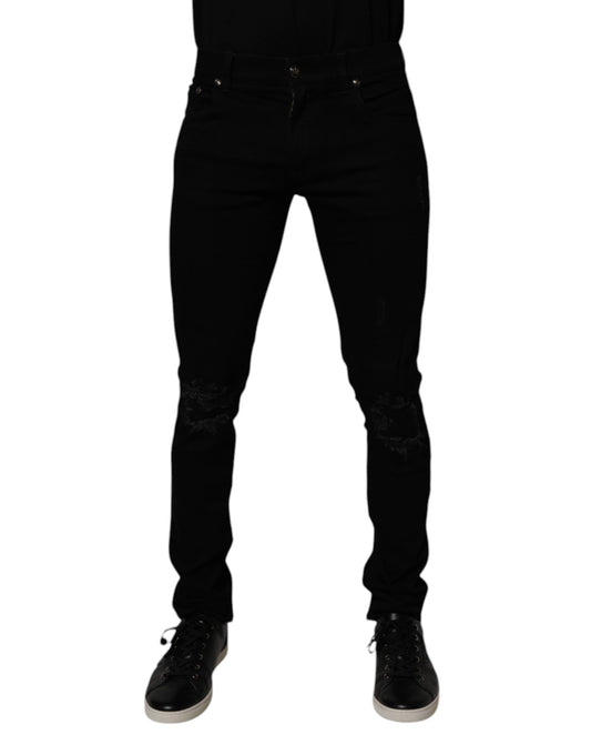 Dolce & Gabbana Vaqueros ajustados de algodón elástico negros para hombre
