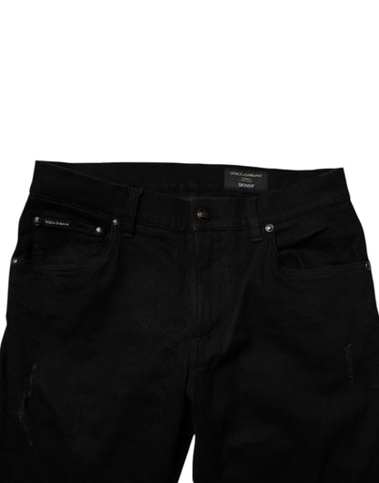 Dolce & Gabbana Vaqueros ajustados de algodón elástico negros para hombre