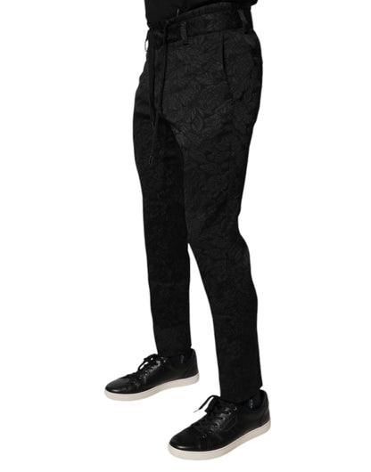 Dolce & Gabbana Pantalones de Vestir Ajustados de Brocado Negro de Poliéster