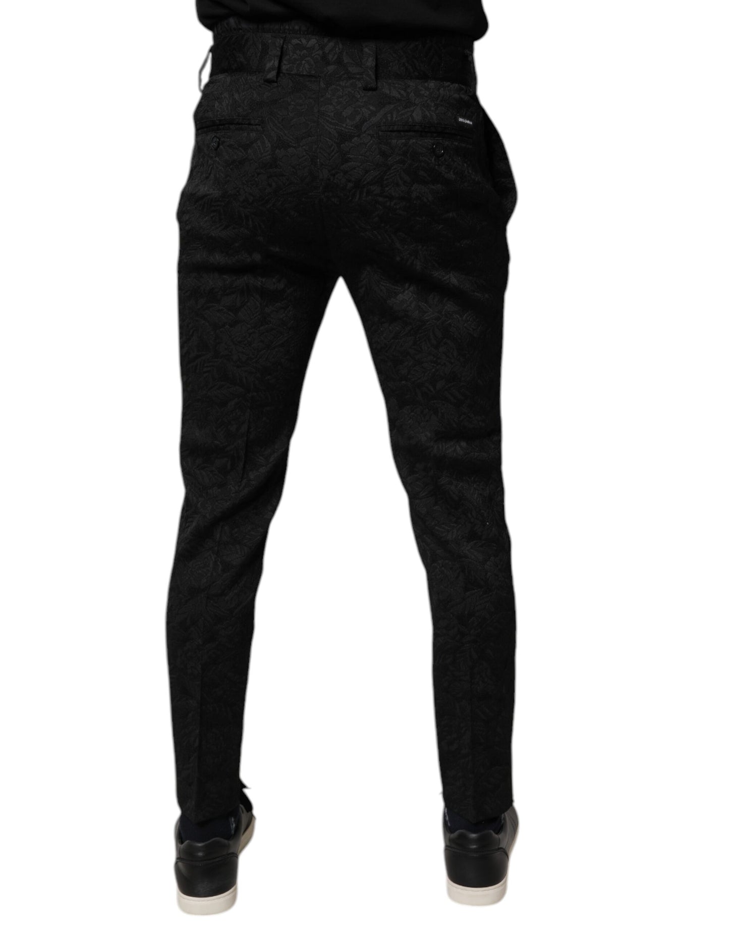 Dolce & Gabbana Pantalones de Vestir Ajustados de Brocado Negro de Poliéster