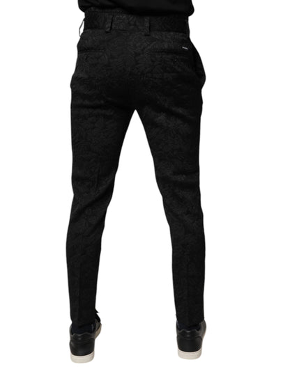 Dolce & Gabbana Pantalones de Vestir Ajustados de Brocado Negro de Poliéster