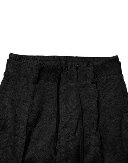 Dolce & Gabbana Pantalones de Vestir Ajustados de Brocado Negro de Poliéster