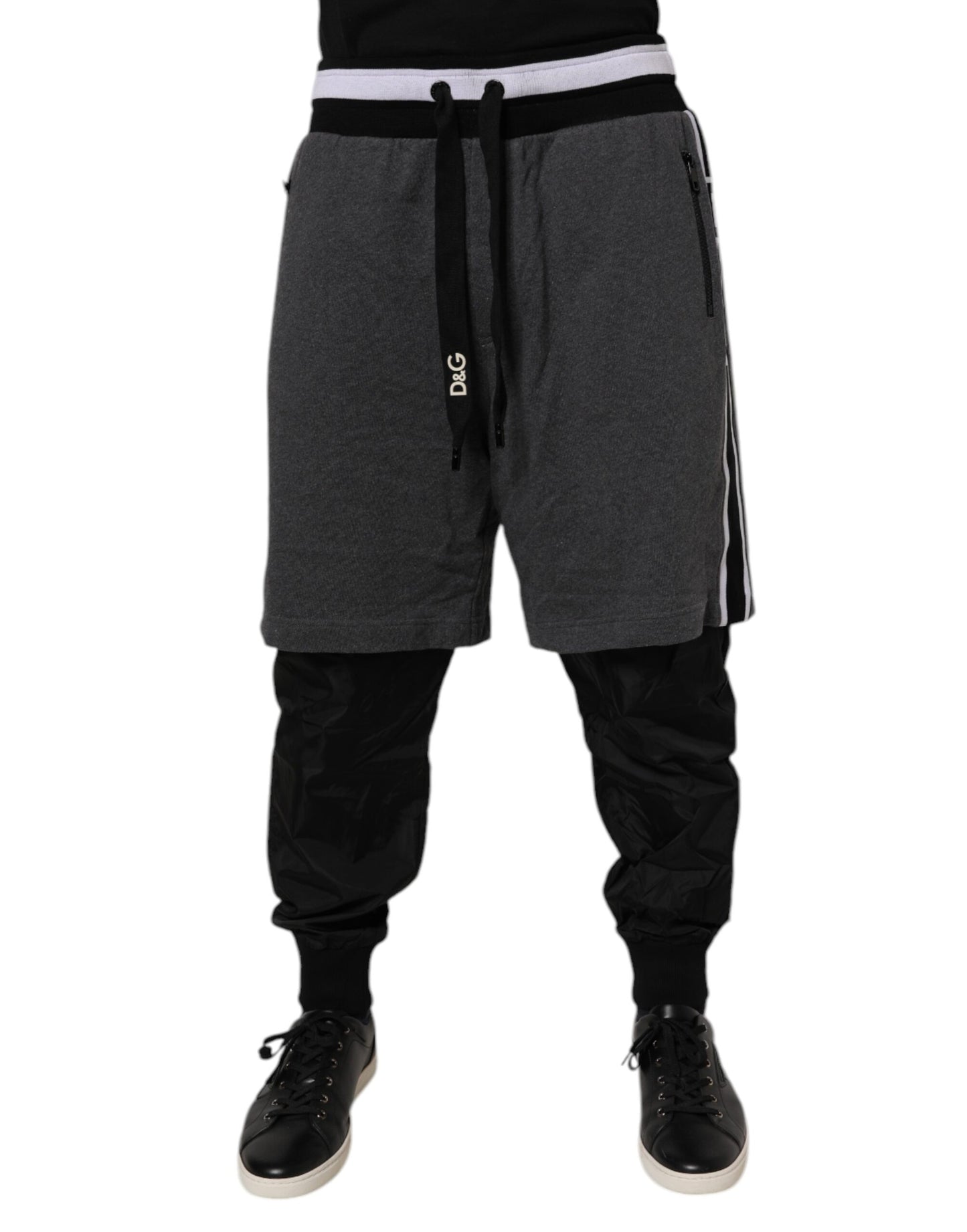 Dolce & Gabbana Pantalones de chándal de hombre de algodón en capas negro y gris
