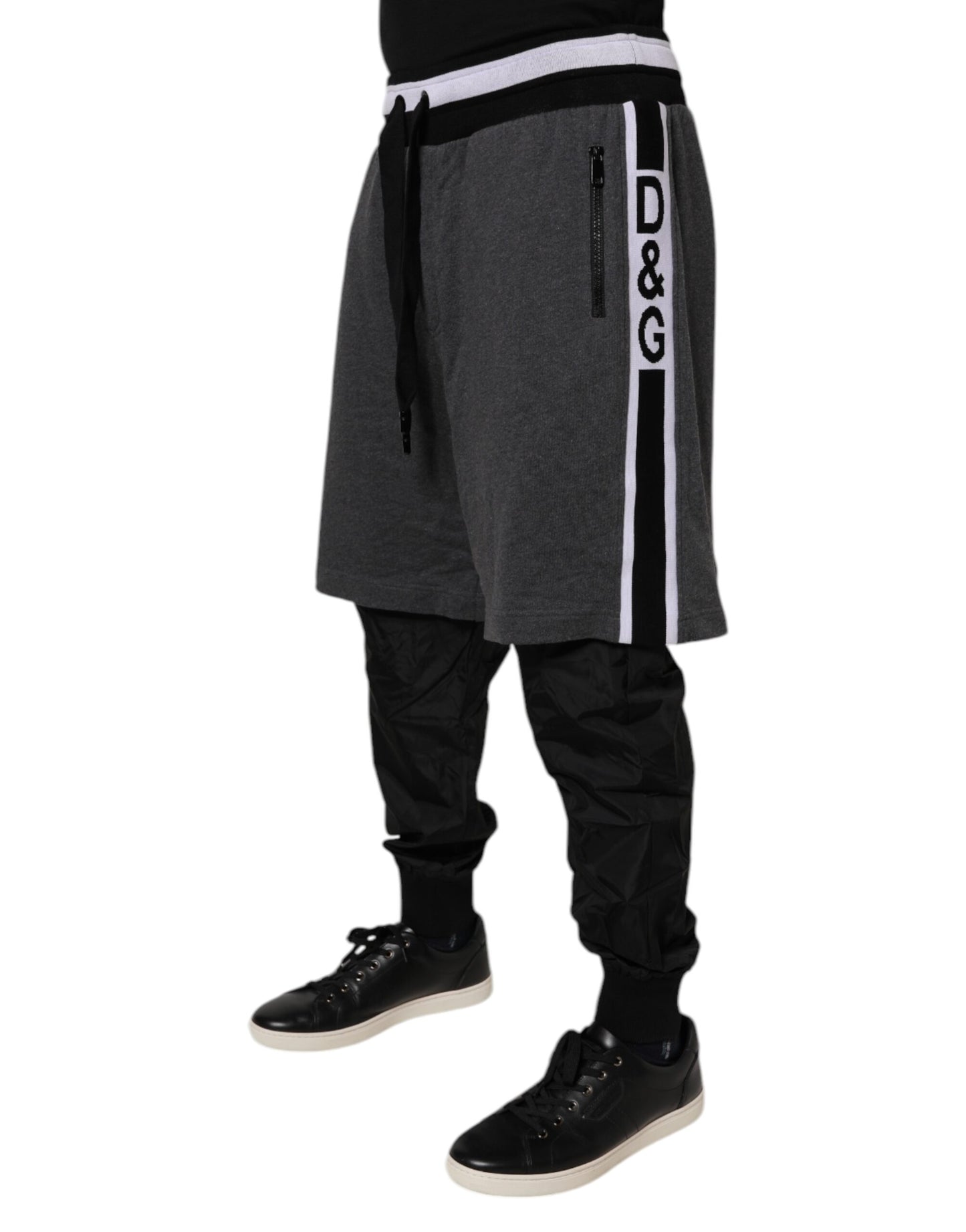 Dolce & Gabbana Pantalones de chándal de hombre de algodón en capas negro y gris
