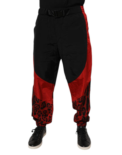 Dolce & Gabbana Pantalones de chándal deportivos de leopardo en rojo y negro