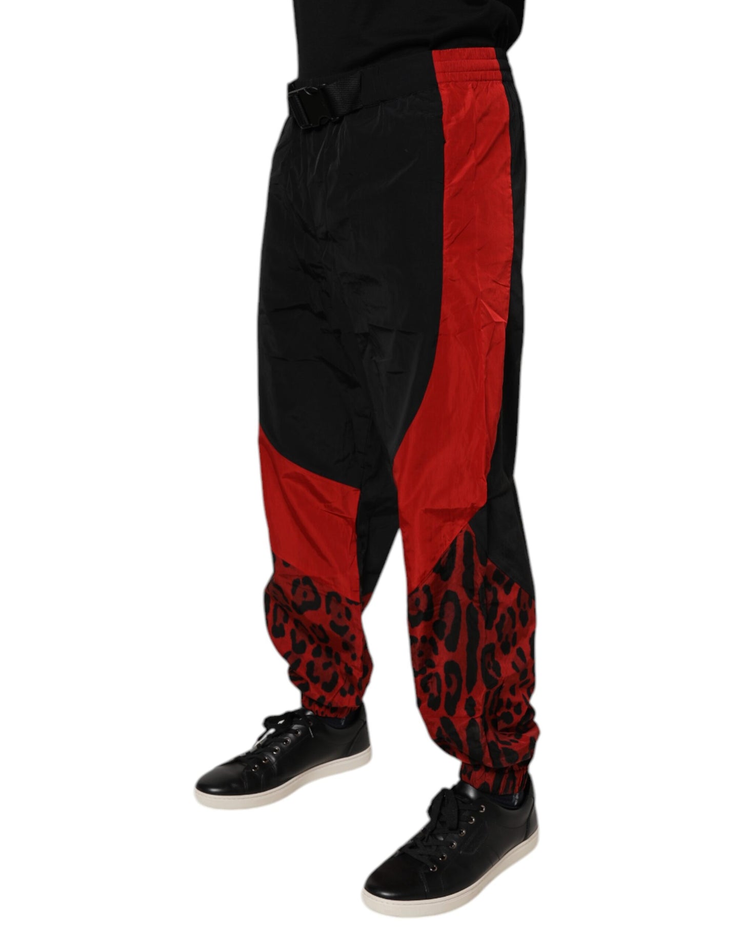 Dolce & Gabbana Pantalones de chándal deportivos de leopardo en rojo y negro