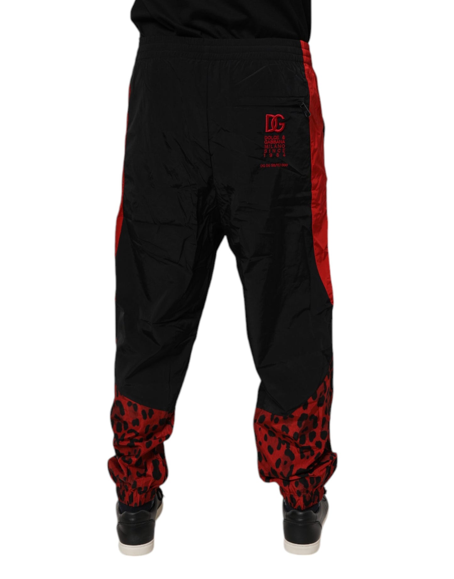 Dolce & Gabbana Pantalones de chándal deportivos de leopardo en rojo y negro