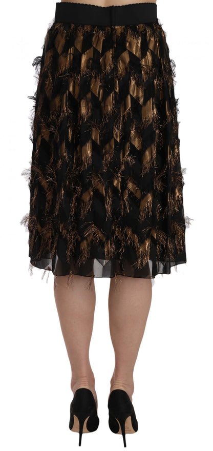 Falda lápiz acampanada metálica con flecos negra y dorada de Dolce & Gabbana