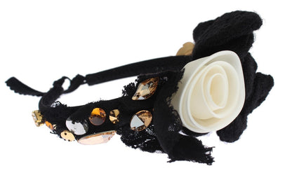 Diadema Dolce & Gabbana Tiara con Rosa Blanca, Cristales y Pelo Dorado
