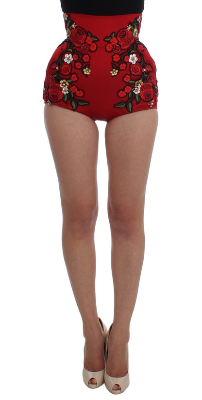 Dolce & Gabbana Shorts Sicily de Seda Roja con Rosas