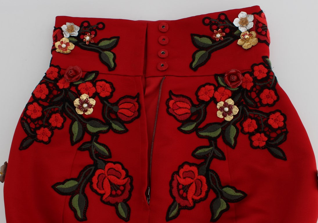 Dolce & Gabbana Shorts Sicily de Seda Roja con Rosas