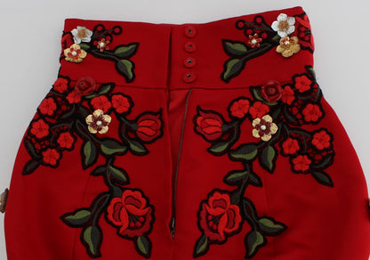 Dolce & Gabbana Shorts Sicily de Seda Roja con Rosas