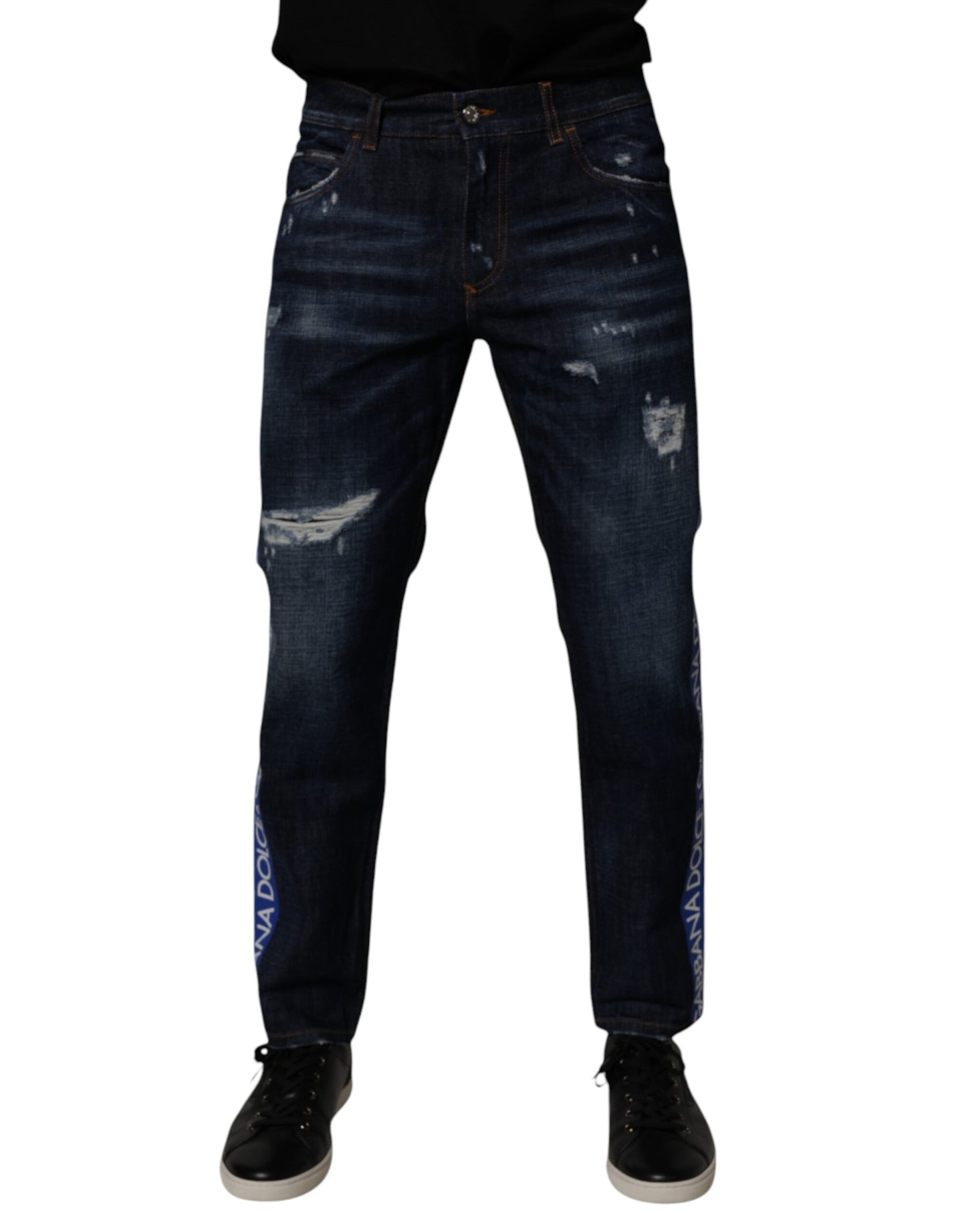 Dolce & Gabbana Vaqueros pitillo de mezclilla de algodón azul oscuro desgastados
