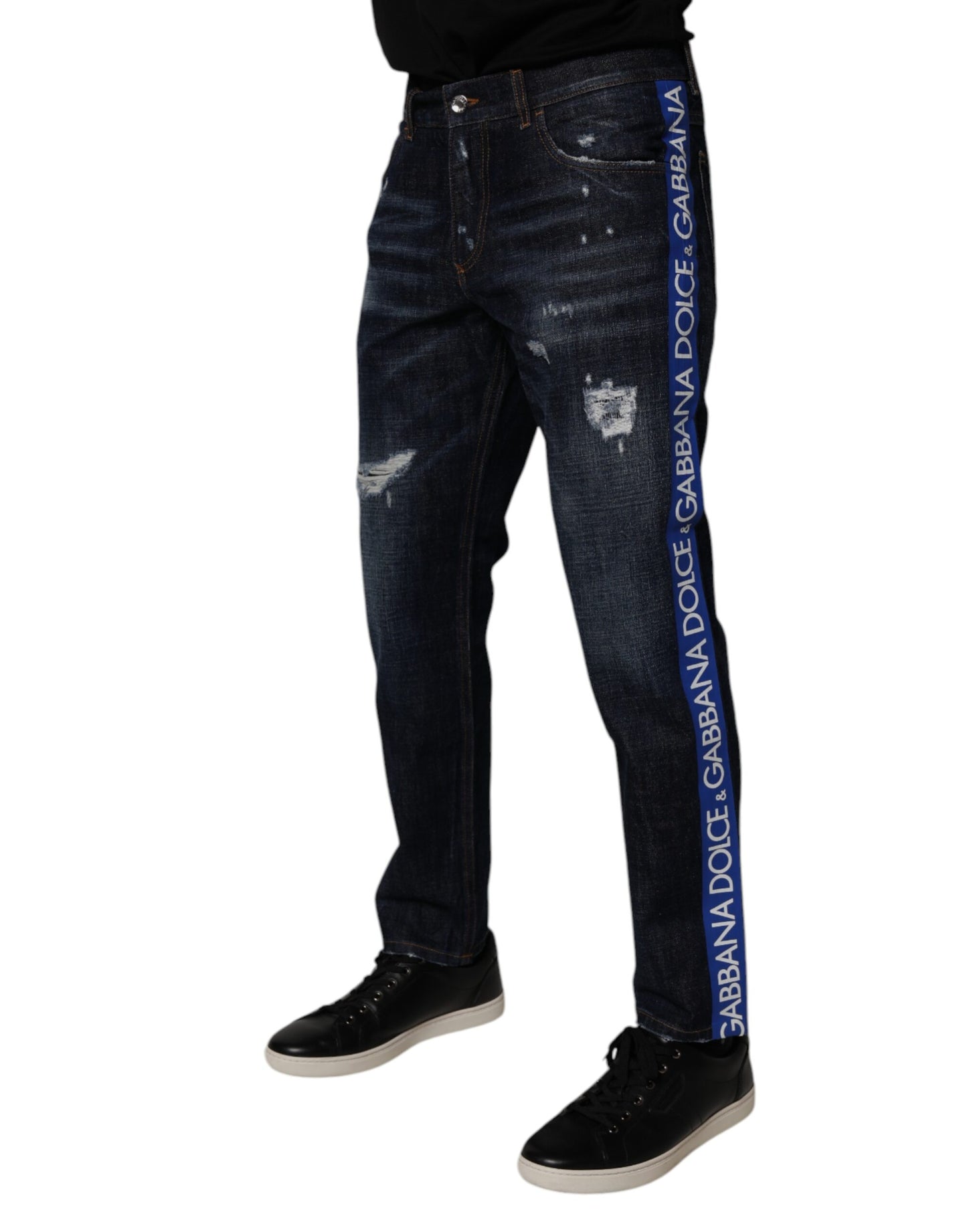 Dolce & Gabbana Vaqueros pitillo de mezclilla de algodón azul oscuro desgastados