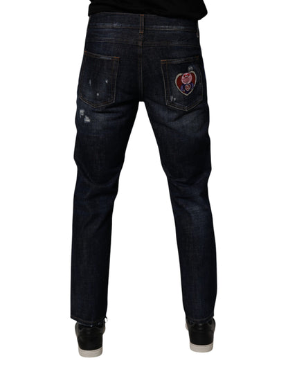 Dolce & Gabbana Vaqueros pitillo de mezclilla de algodón azul oscuro desgastados