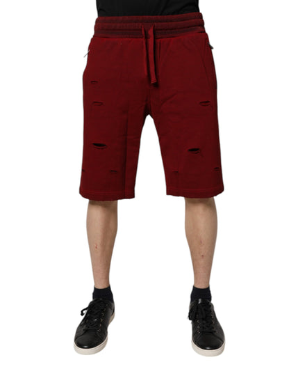 Dolce & Gabbana Pantalones cortos de chándal bermudas estilo rasgado color granate