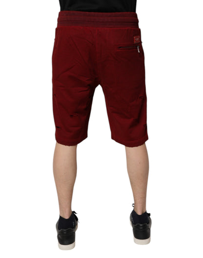 Dolce & Gabbana Pantalones cortos de chándal bermudas estilo rasgado color granate