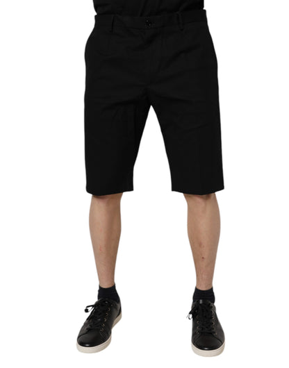 Dolce & Gabbana Pantalones cortos bermudas de algodón elástico negros de tiro medio