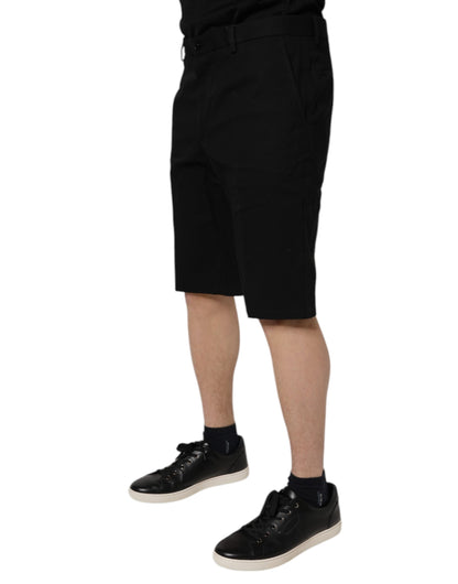Dolce & Gabbana Pantalones cortos bermudas de algodón elástico negros de tiro medio