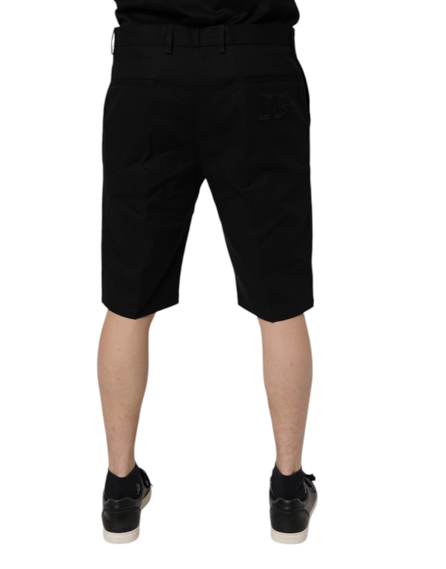 Dolce & Gabbana Pantalones cortos bermudas de algodón elástico negros de tiro medio