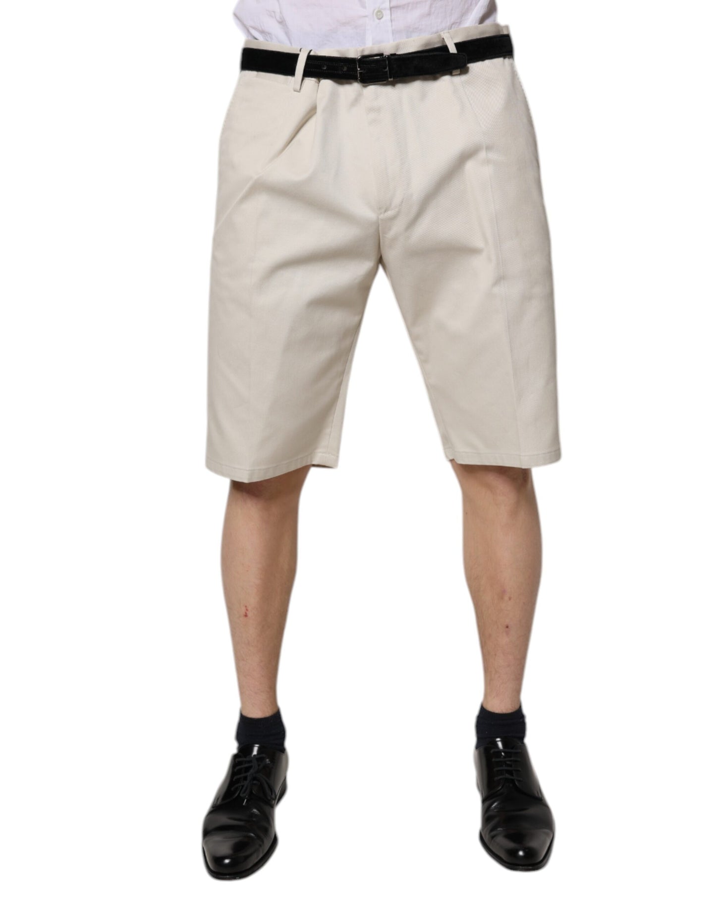 Dolce & Gabbana Bermuda de Algodón Elástico de Talle Medio de Color Beige