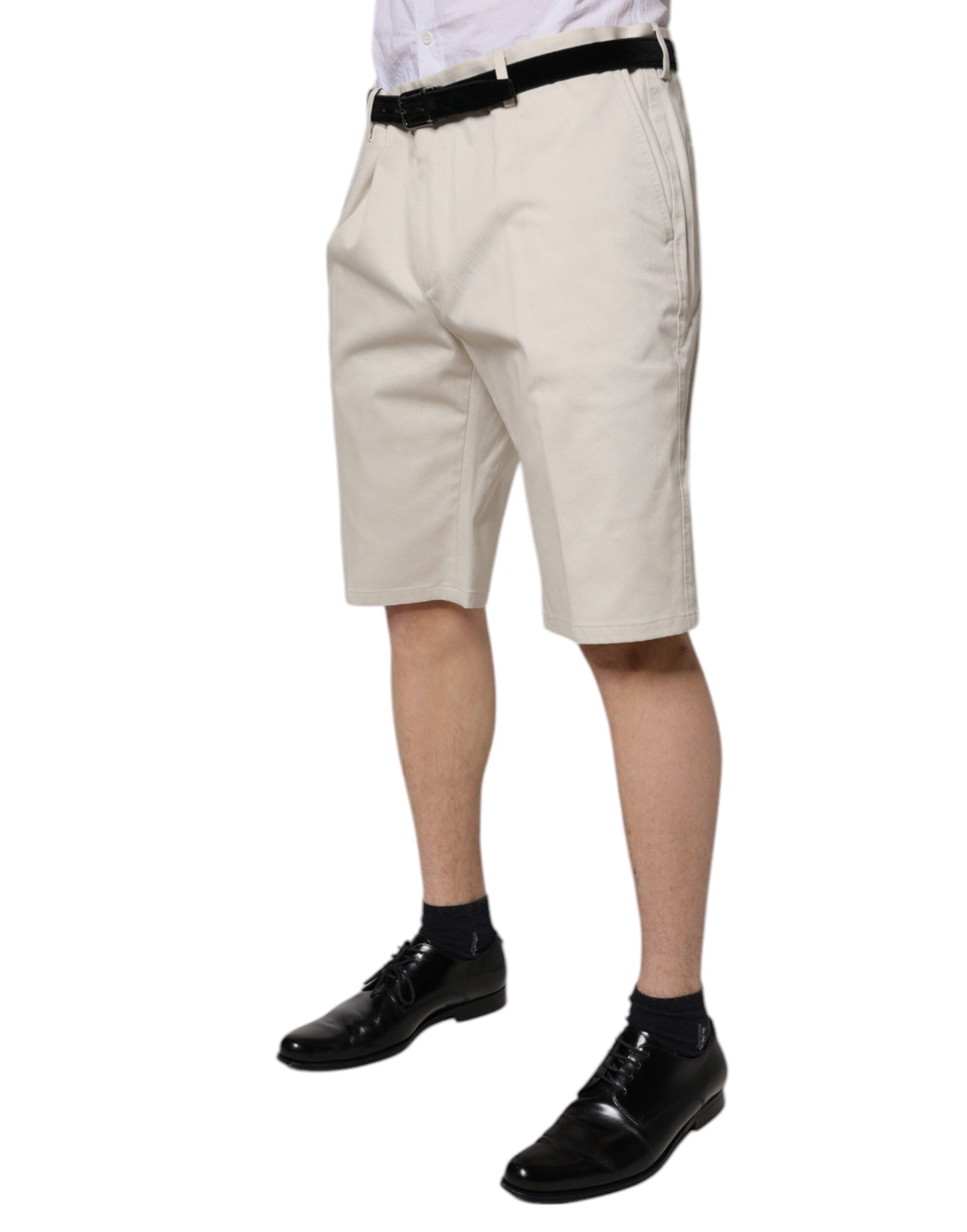 Dolce & Gabbana Bermuda de Algodón Elástico de Talle Medio de Color Beige