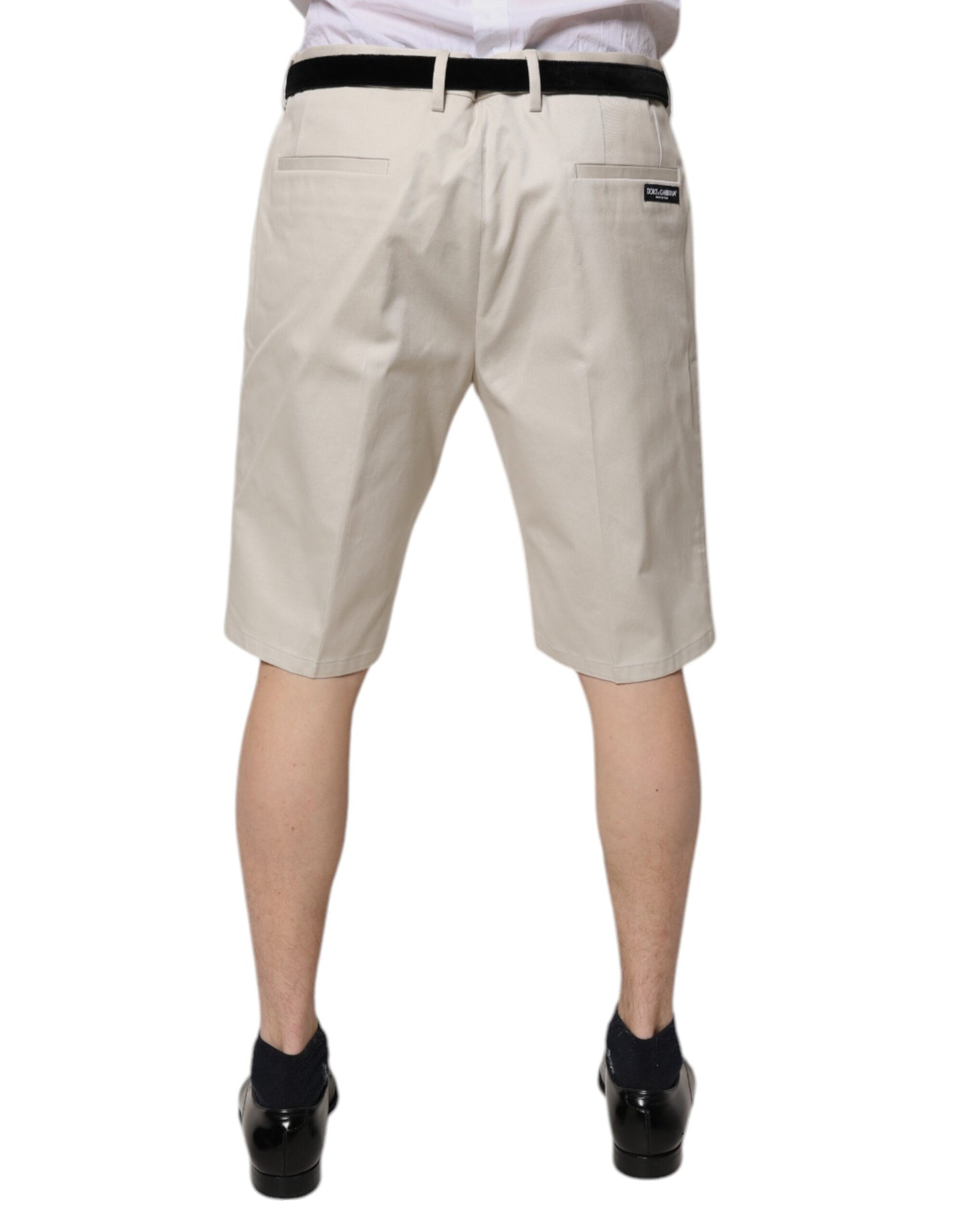 Dolce & Gabbana Bermuda de Algodón Elástico de Talle Medio de Color Beige