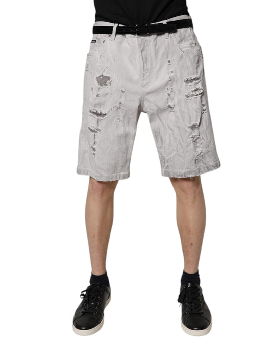 Pantalones cortos vaqueros bermuda desgastados de color gris claro para hombre de Dolce & Gabbana