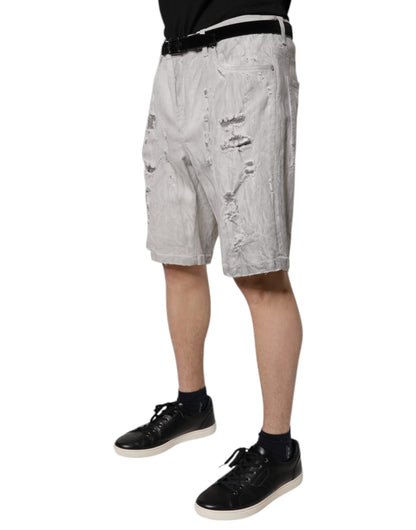 Pantalones cortos vaqueros bermuda desgastados de color gris claro para hombre de Dolce & Gabbana