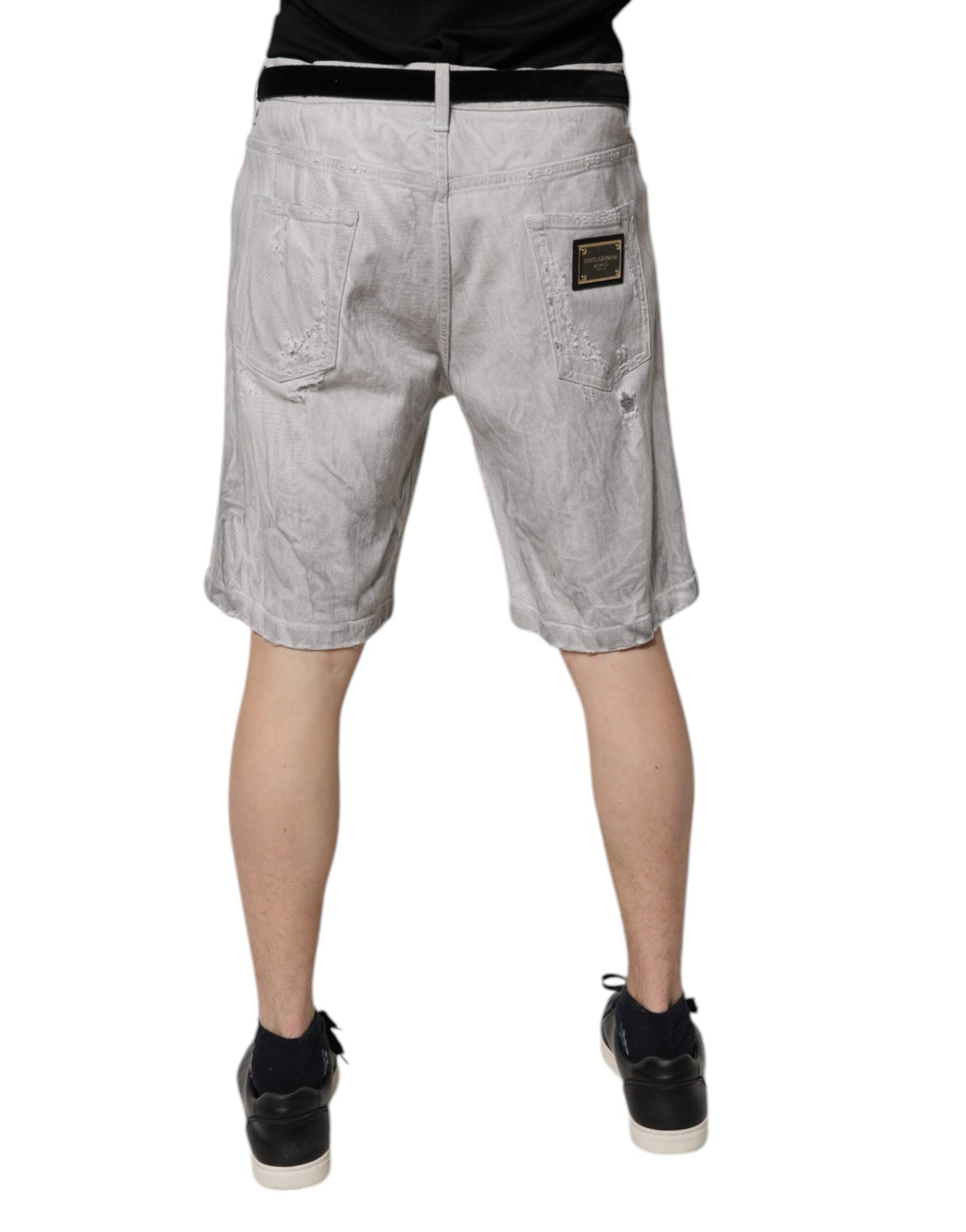 Pantalones cortos vaqueros bermuda desgastados de color gris claro para hombre de Dolce & Gabbana