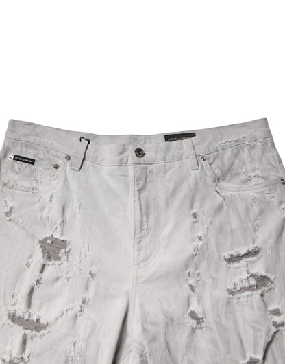 Pantalones cortos vaqueros bermuda desgastados de color gris claro para hombre de Dolce & Gabbana