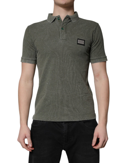 Camiseta tipo polo de algodón con placa del logotipo verde militar de Dolce & Gabbana