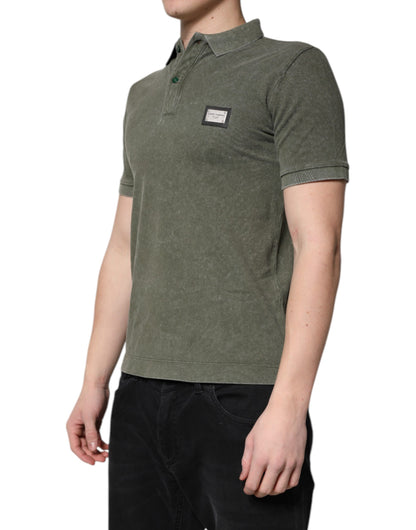 Camiseta tipo polo de algodón con placa del logotipo verde militar de Dolce & Gabbana
