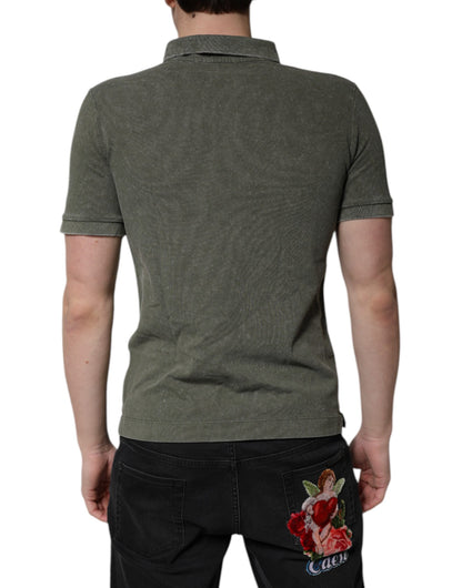 Camiseta tipo polo de algodón con placa del logotipo verde militar de Dolce & Gabbana