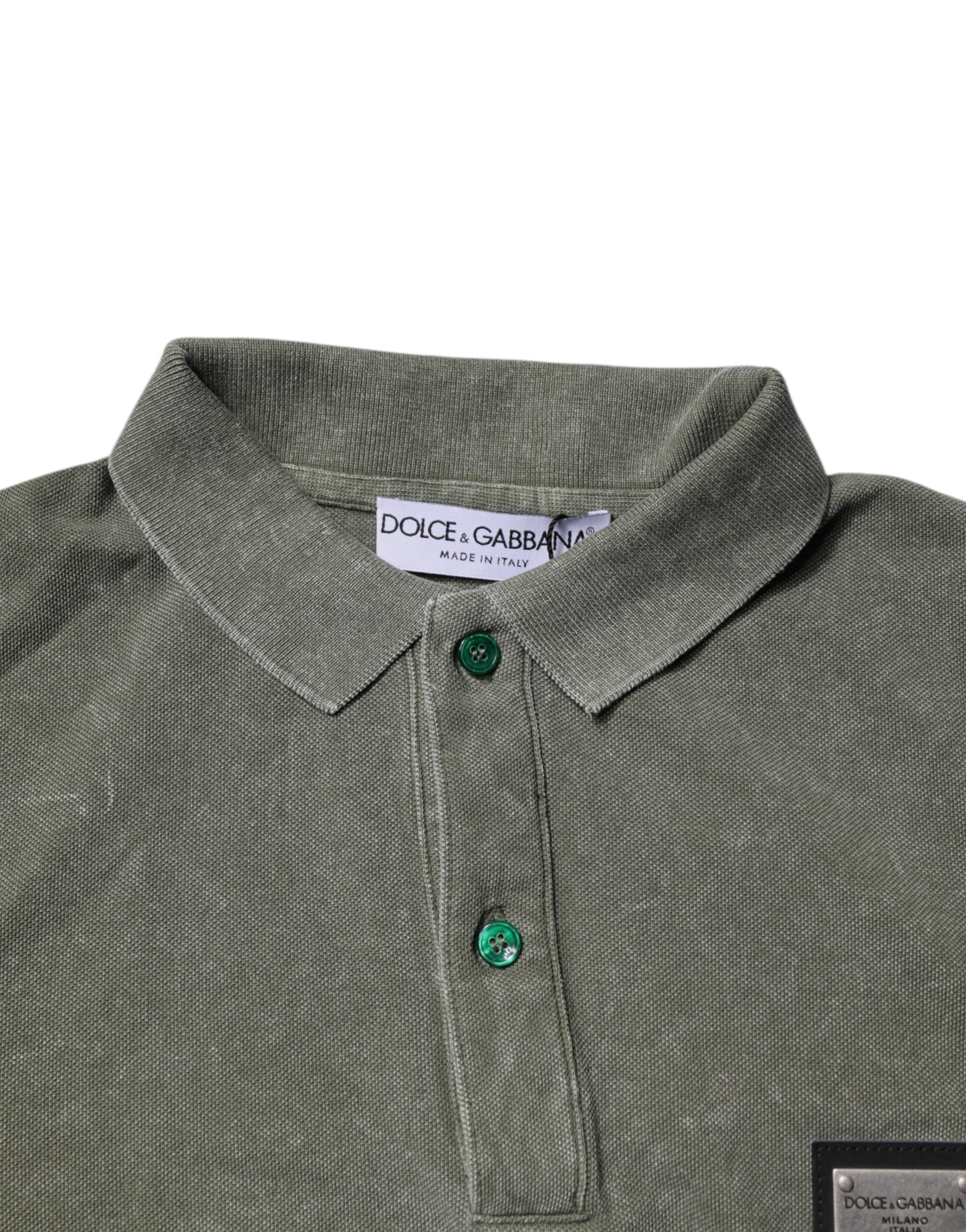 Camiseta tipo polo de algodón con placa del logotipo verde militar de Dolce & Gabbana