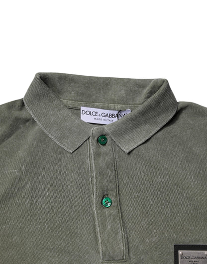 Camiseta tipo polo de algodón con placa del logotipo verde militar de Dolce & Gabbana