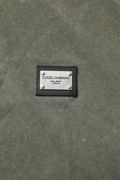 Camiseta tipo polo de algodón con placa del logotipo verde militar de Dolce & Gabbana