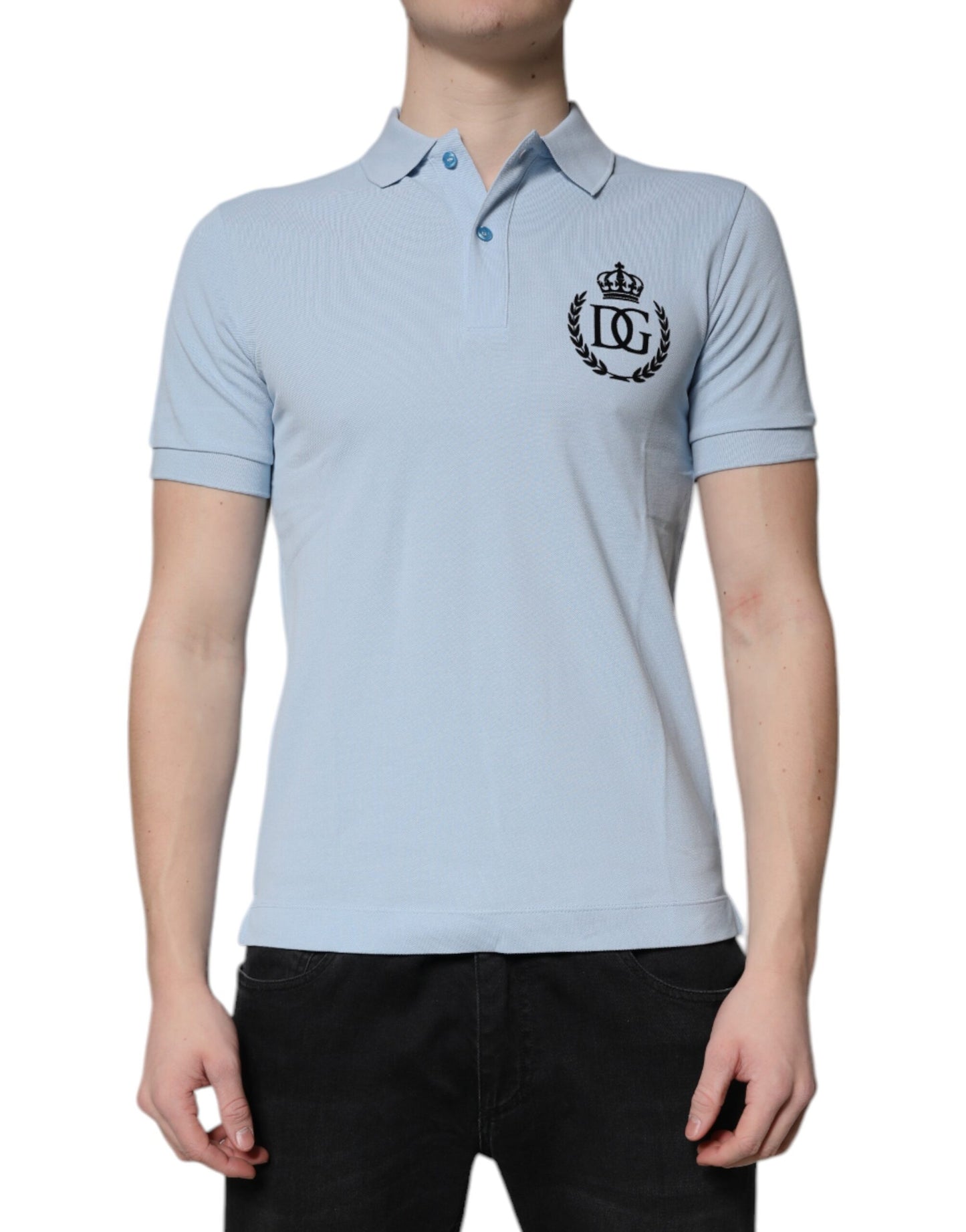 Polo de Algodón Azul Cielo con Cuello Corona de Dolce & Gabbana