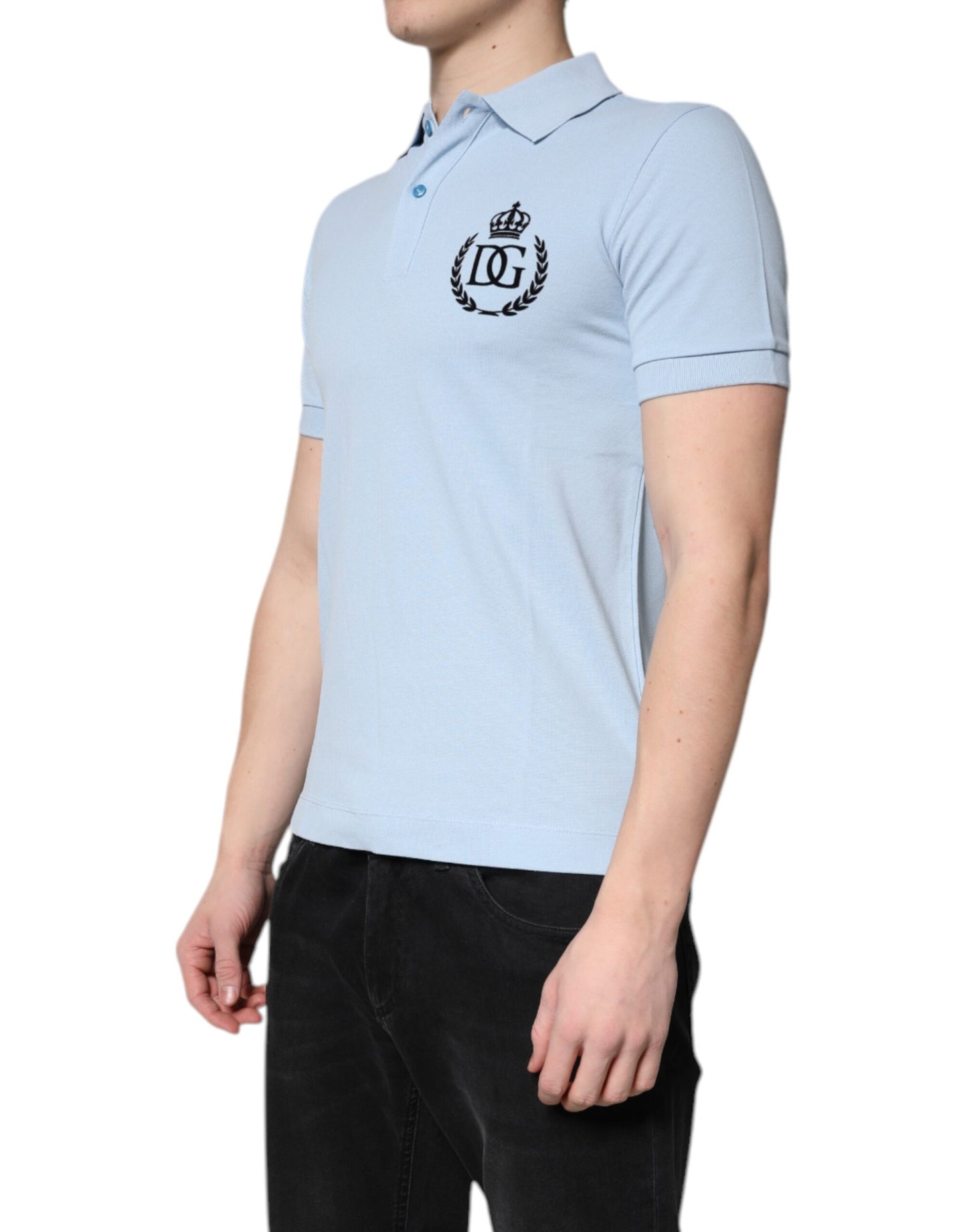 Polo de Algodón Azul Cielo con Cuello Corona de Dolce & Gabbana