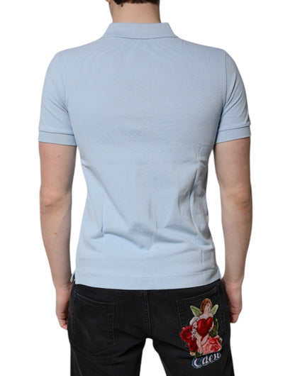 Polo de Algodón Azul Cielo con Cuello Corona de Dolce & Gabbana