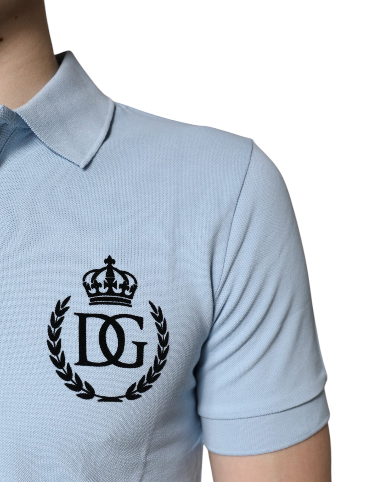 Polo de Algodón Azul Cielo con Cuello Corona de Dolce & Gabbana