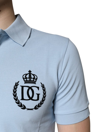 Polo de Algodón Azul Cielo con Cuello Corona de Dolce & Gabbana