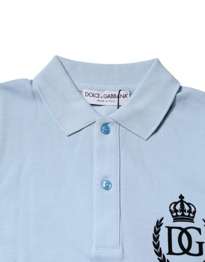 Polo de Algodón Azul Cielo con Cuello Corona de Dolce & Gabbana