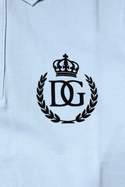 Polo de Algodón Azul Cielo con Cuello Corona de Dolce & Gabbana