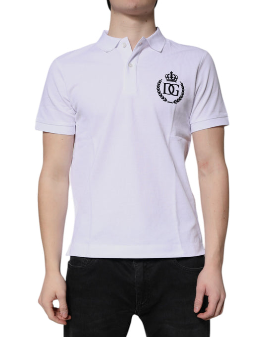 Polo de hombre de algodón blanco con cuello corona Dolce & Gabbana